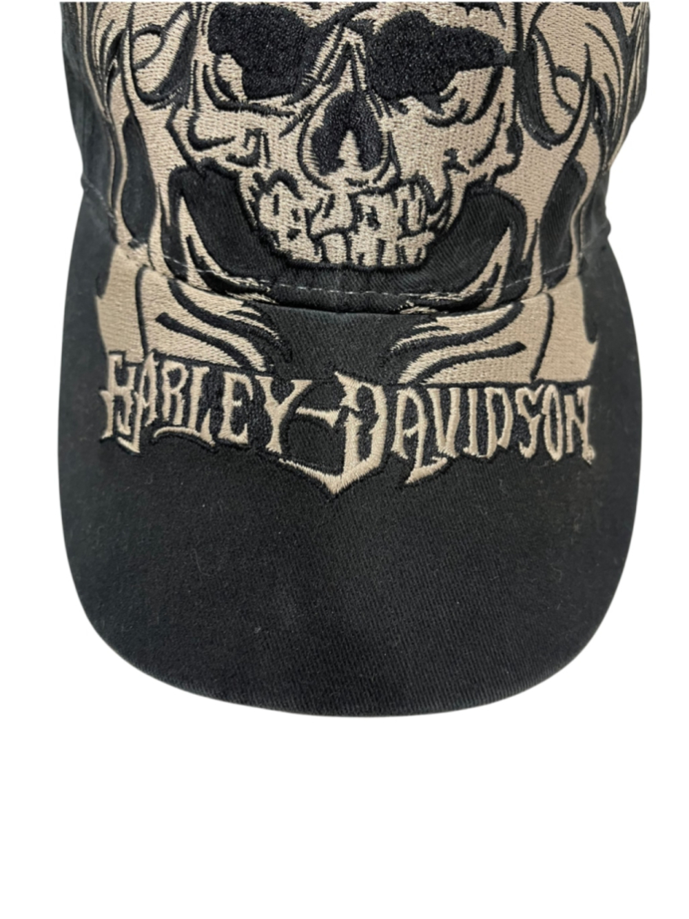 Vintage Harley Davidson Skull Flame Hat Black Embroidered Biker Y2K Cap Willie G - Picture 3 of 7
